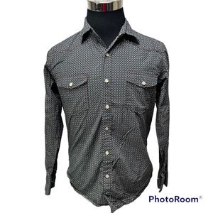 Age of Wisdom Mens S Pearl Snap Shirt Black White Floral Print Double Pockets